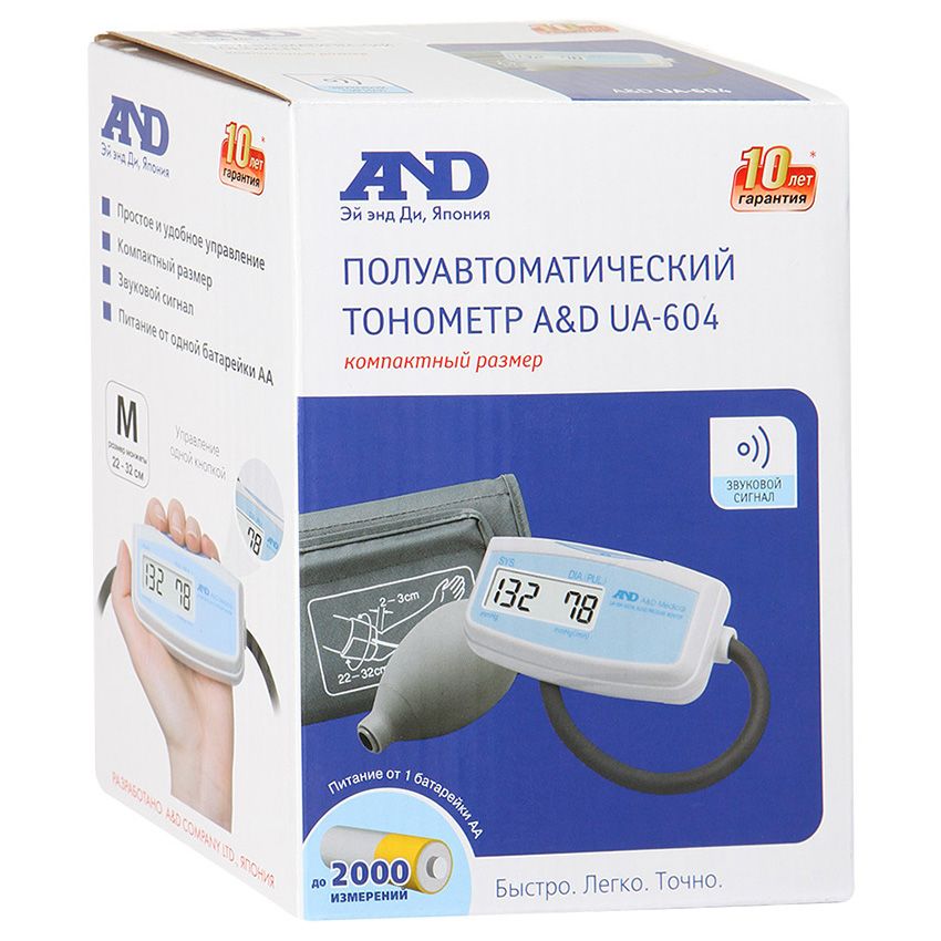 Тонометр UA-604 полуавтоматический A&D, 1 шт