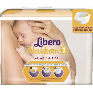 Подгузники для новорожденных Libero Newborn размер 1, 2-5 кг 26 шт