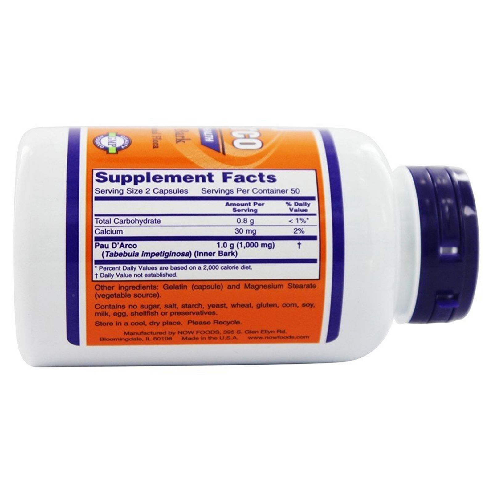 Pau D'Arco  Пау Дэ Арко  Природный антибиотик  Now Foods, 500 мг, 100 капсул