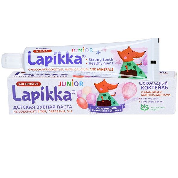 Детская зубная паста Lapikka Junior Шоколадный коктейль с кальцием и микроэлементами с 7 лет, 74 г