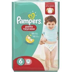 Подгузники-трусики для мальчиков и девочек Pampers Pants 16+ кг размер 6, 14 шт