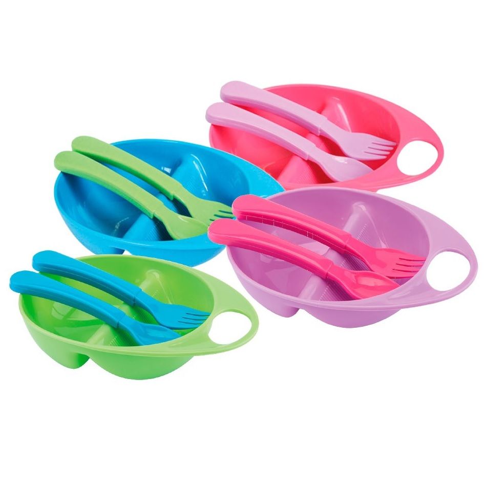 Тарелочка двухсекционная с ложечкой и вилочкой Курносики 17314