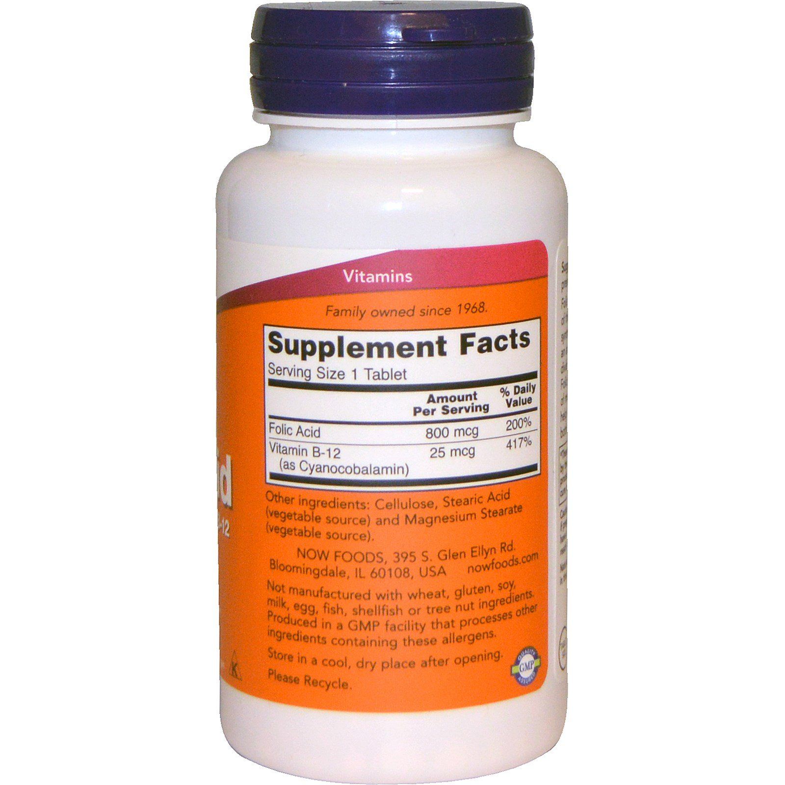 Фолиевая кислота 800 мкг + В12 Folic Acid 800 mcg with Vitamin B-12 Now Foods, 250 шт