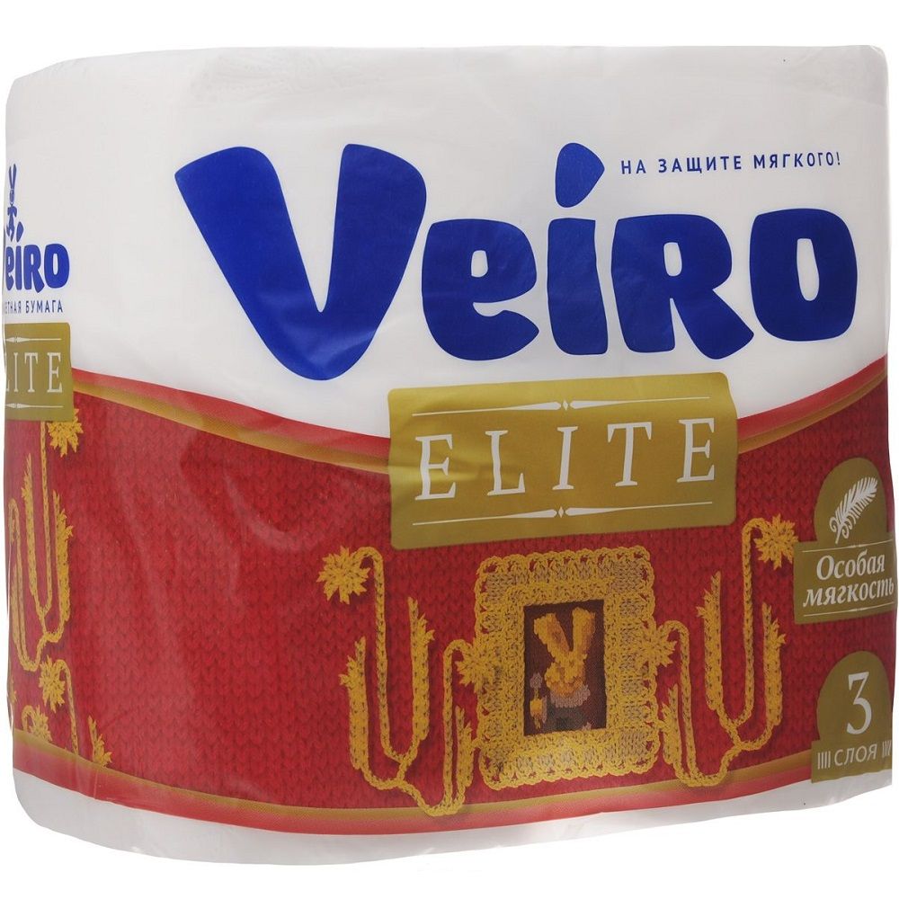 Туалетная бумага многослойная (3 слоя) с тиснением и перфорацией Veiro Elite, 4 шт