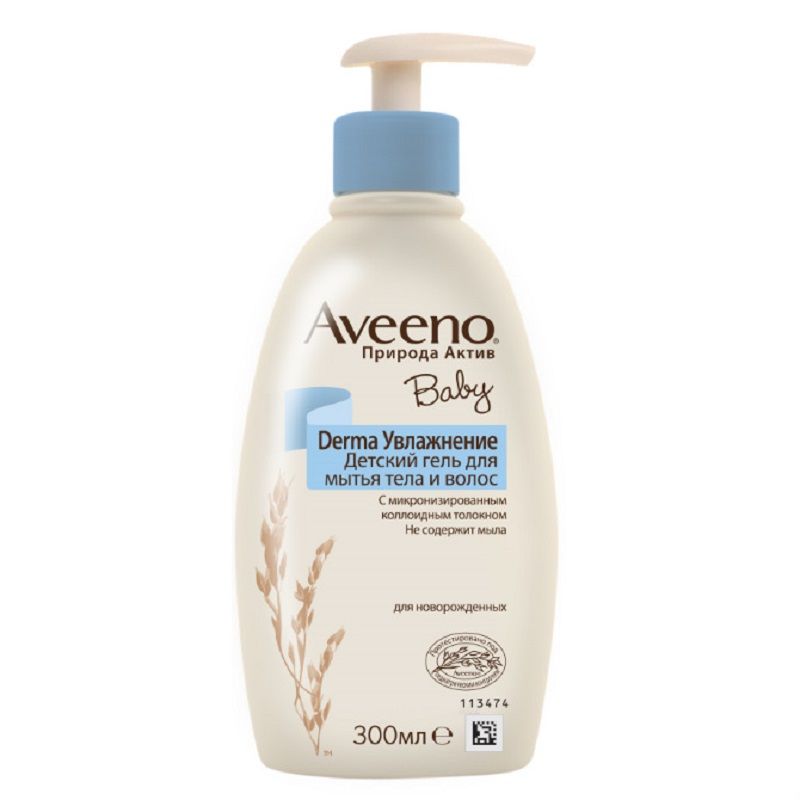 Увлажнение детский гель для мытья тела и волос Aveeno Baby Derma , 300 мл