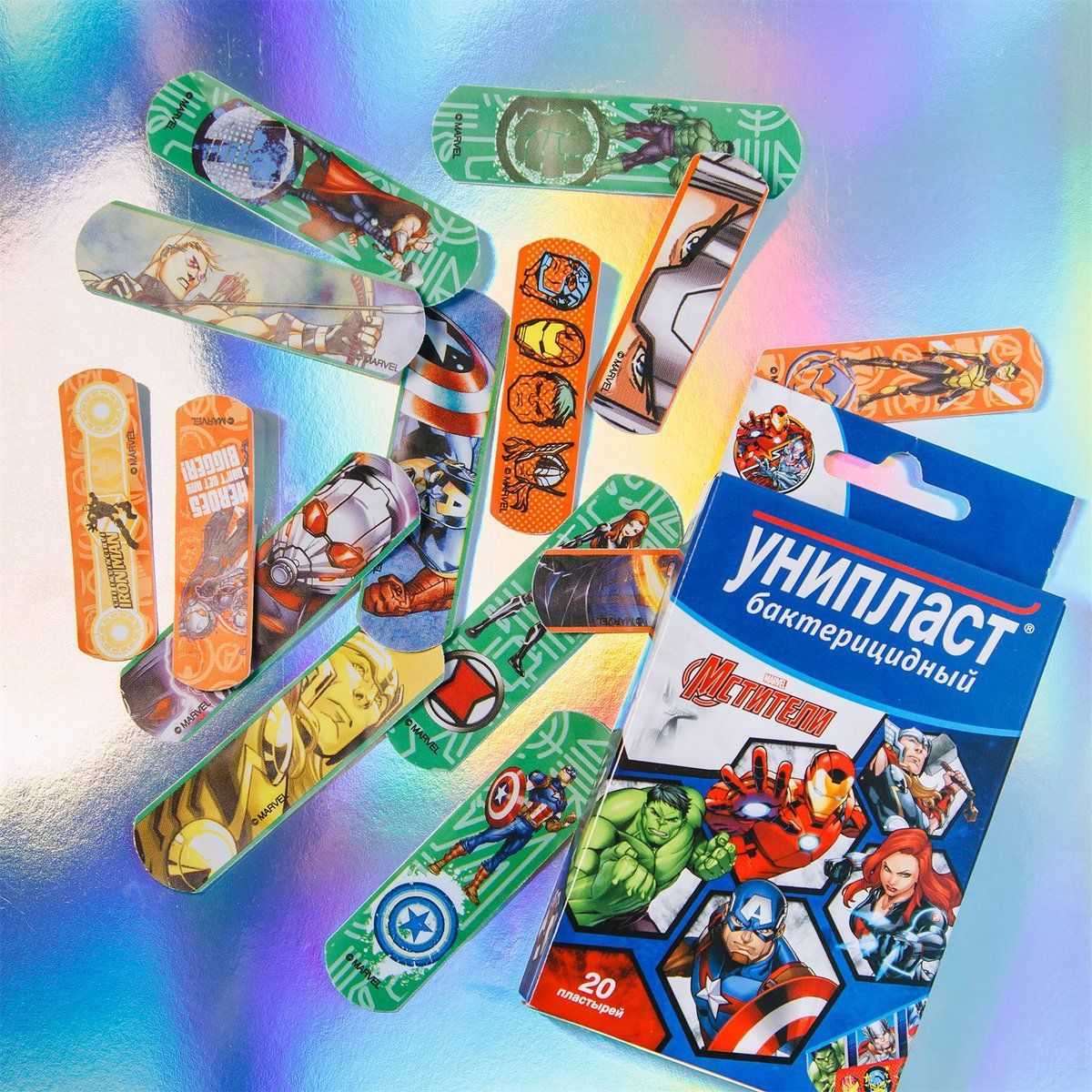 Набор бактерицидных детских пластырей Унипласт Мстители, 20 шт