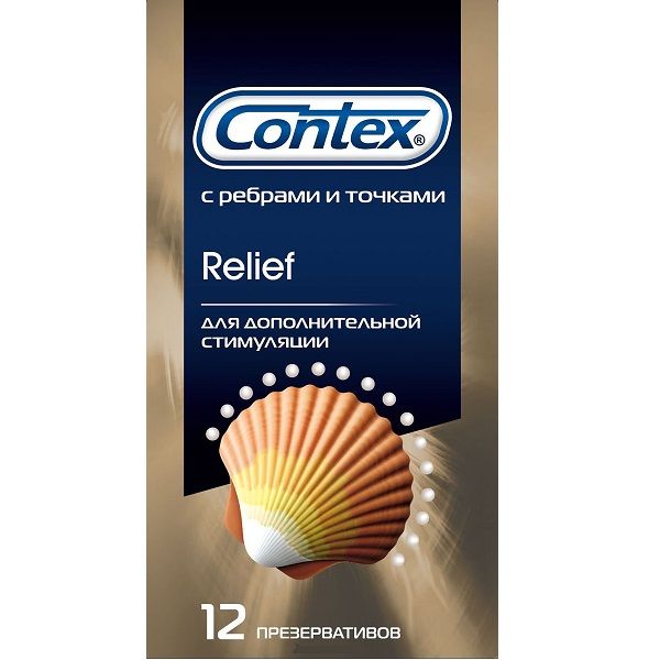 Презервативы Relief с ребрами и точками для дополнительной стимуляции Contex, 12 шт