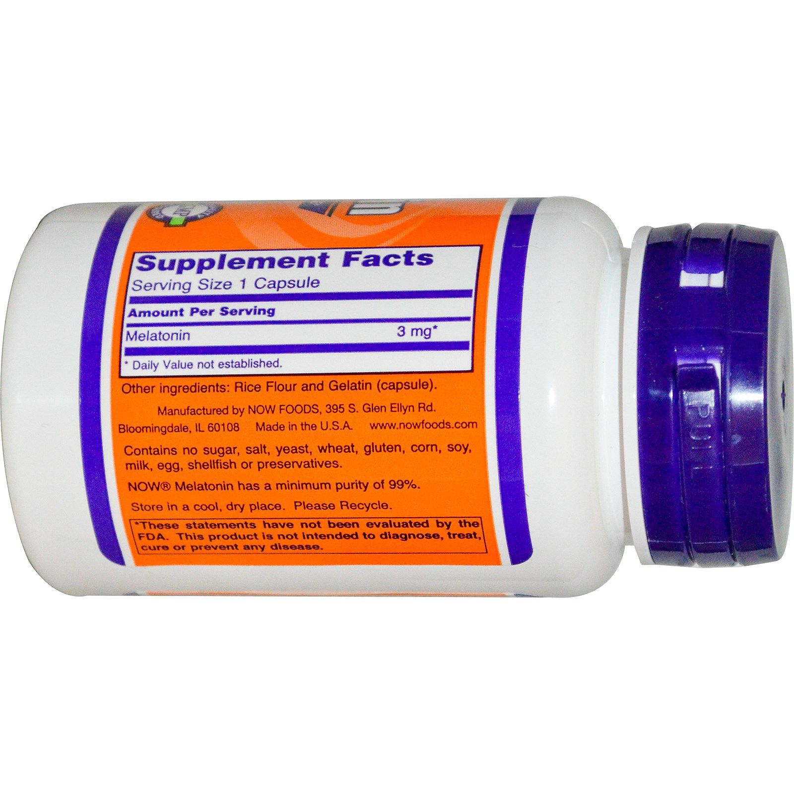 Melatonin, Мелатонин, Нормализация суточного ритма, Now Foods, 3 мг, 60 капсул