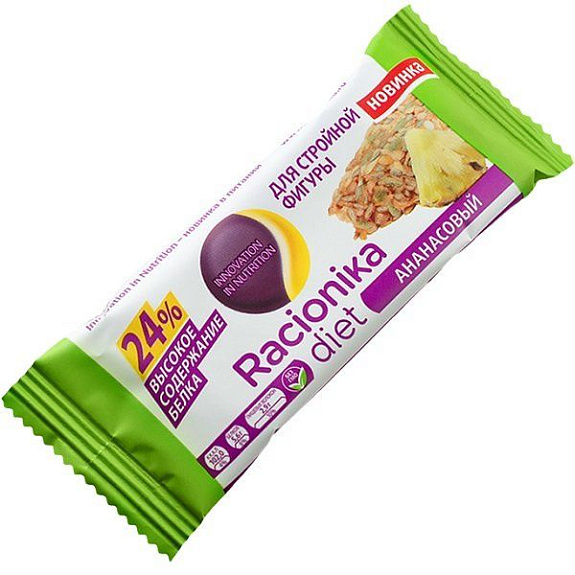Высокобелковый батончик-мюсли Racionika со вкусом ананаса, 24 г
