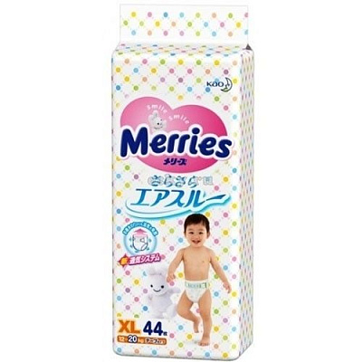 Подгузники для детей XL 12-20 кг Merries, 44 шт
