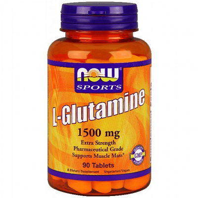 Глютамин L-Glutamine для восстановления мышечной ткани Now Foods 1500 мг, 90 шт