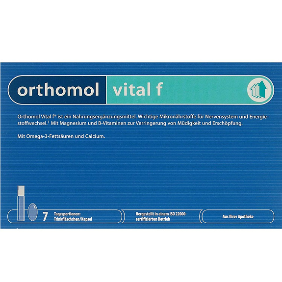 Orthomol Vital F Оптимальная дозировка микронутриентов для женщин Ортомол Витал Ф, питьевые бутылочки и капсулы на 7 дней