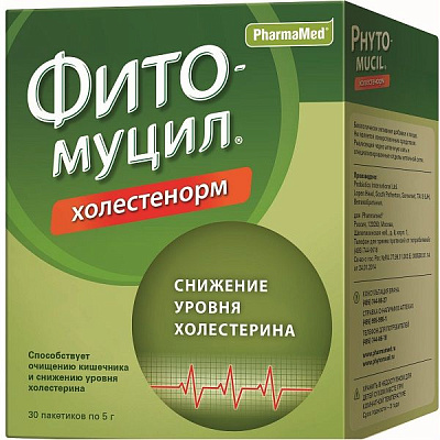Средство для очищения кишечника и снижения уровня холестерина Фитомуцил Холестенорм, 30 пакетов х 5 г