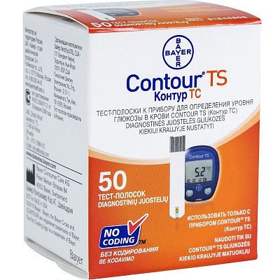 Тест-полоски к глюкометру Contour TS для измерения уровня сахара в крови, 50 шт
