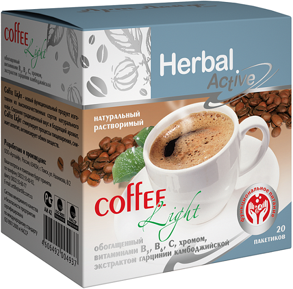 Кофе Лайт coffee Light с витаминами, пиколинатом хрома и экстрактом гарцинии Herbal Active Арт Лайф, 20 шт