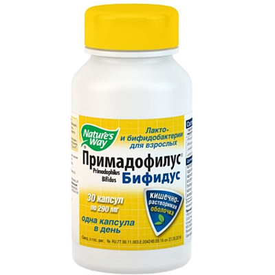 Лакто- и бифидобактерии для взрослых Primadophilus Bifidus Nature's Way, 30 капсул