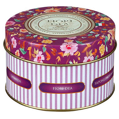 Мыло кусковое парфюмированное лаванда в жестяной банке Fiori dea, 2 шт по 100 г
