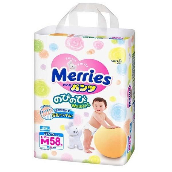 Подгузники-трусики для детей М 6-11 кг Merries, 58 шт