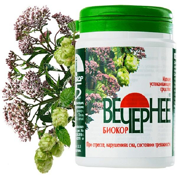 Мягкое успокаивающее средство Вечернее Биокор при стрессе, нарушениях сна и состоянии тревоги, 120 шт
