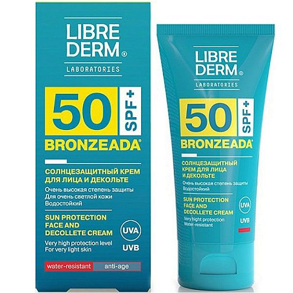 Солнцезащитный крем для лица и зоны декольте Librederm Bronzeada SPF50, 50 мл