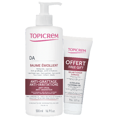 Набор Topicrem (бальзам АД липидовосстанавливающий для лица и тела, 500 мл + гель ультра Риш очищающий AD, 75 мл)