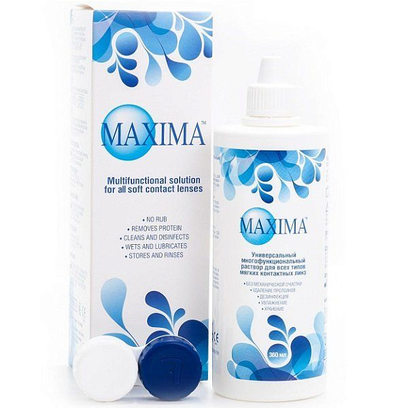 Раствор для ухода за контактными линзами универсальный Maxima, 360 мл + контейнер