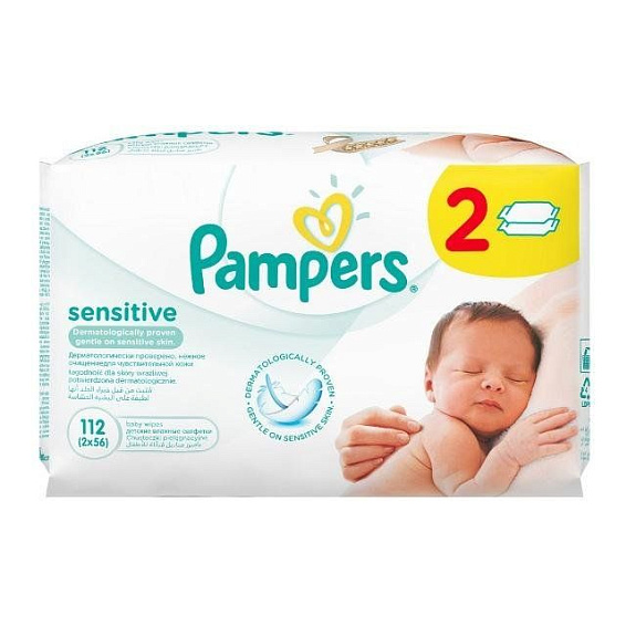 Салфетки влажные детские Sensitive сменный блок Pampers, 2х56 шт