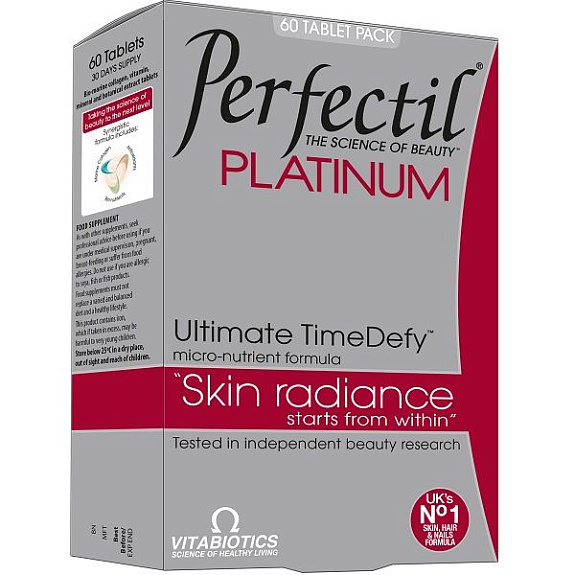Витаминно-минеральный комплекс Perfectil Platinum для сияния и молодости кожи 45+, 60 шт