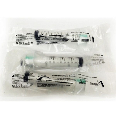 Шприц одноразовый стерильный 3-х компонентный 10 мл с иглой 21G 0,8 х 40 мм Medic-O-Planet, 60 шт