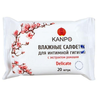 Влажные салфетки для интимной гигиены Kanpo с экстрактом ромашки, 20 шт