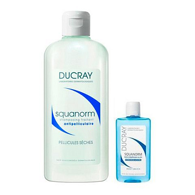 Набор от сухой перхоти 2 средства шампунь и лосьон Squanorm Ducray, 200 мл + 30 мл