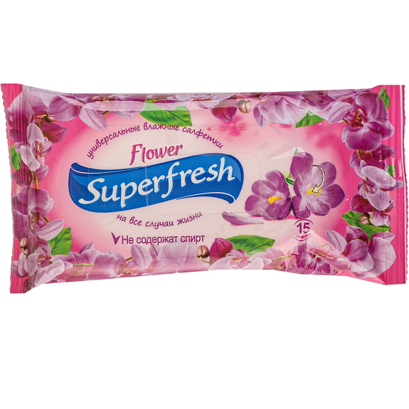 Универсальные влажные салфетки Superfresh Flower, 15 шт