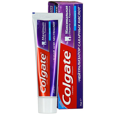 Зубная паста Максимальная защита от кариеса + Нейтрализатор сахарных кислот Мятная свежесть Colgate, 75 мл