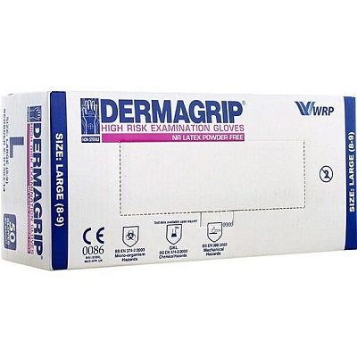 Нестерильные латексные неопудренные перчатки повышенной прочности Dermagrip High Risk размер L, 50 шт