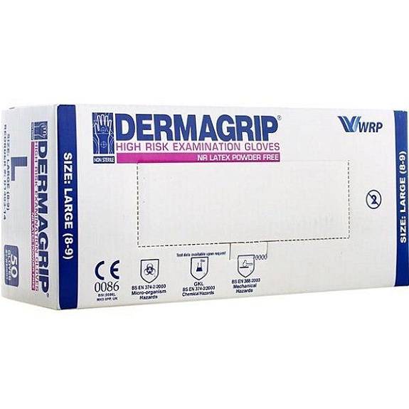 Нестерильные латексные неопудренные перчатки повышенной прочности Dermagrip High Risk размер L, 50 шт