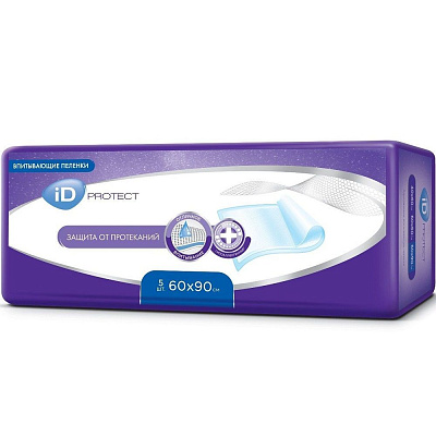 Пеленки одноразовые впитывающие ID Protect 60х90 см, 5 шт