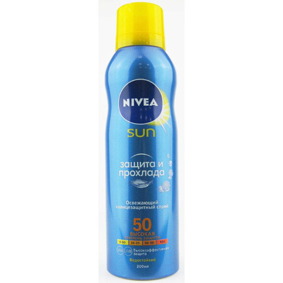 Спрей солнцезащитный освежающий защита и прохлада SPF 50 Nivea Sun, 200 мл