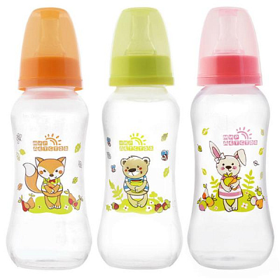 Бутылочка полипропиленовая для кормления эргономичной формы с силиконовой соской Мир Детства, 250 мл