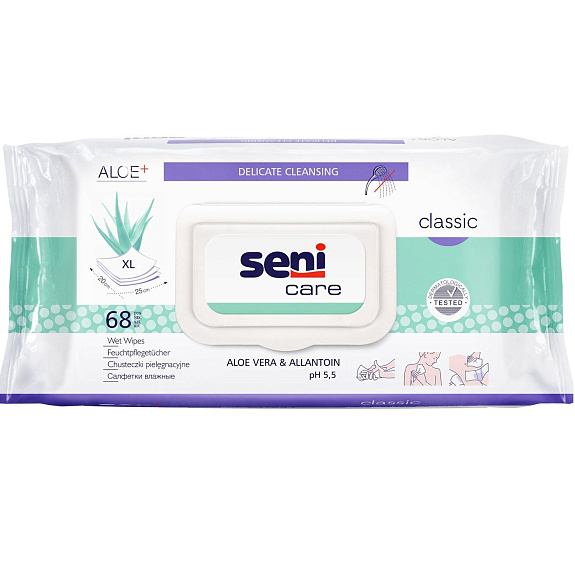Влажные салфетки Seni Care с алоэ вера и аллантоином, 68 шт