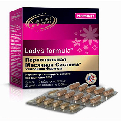 Lady’s formula, Персональная Месячная Система Усиленная формула для нормализации менструального цикла, 800 и 1200 мг, 30 шт
