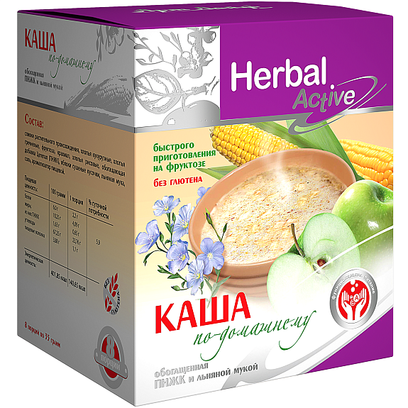 Каша по-домашнему с яблоками без глютена на фруктозе Herbal Active Арт Лайф, 10 шт