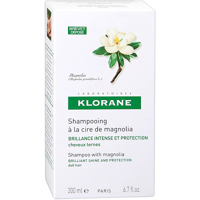 Шампунь с воском магнолии для интенсивного блеска и защиты тусклых волос Klorane, 200 мл
