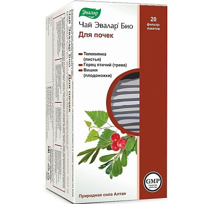 Чай Эвалар Био для почек с толокнянкой, горцем птичьим и вишней 1,5 г, 20 фильтр-пакетов