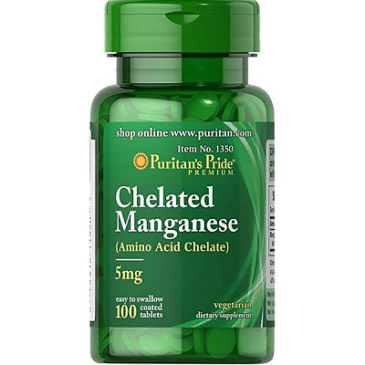 Марганец Chelated Manganese Puritan's Pride 5 мг, 100 шт
