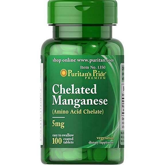 Марганец Chelated Manganese Puritan's Pride 5 мг, 100 шт