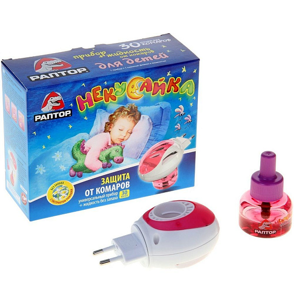 Комплект от комаров для детей Раптор Некусайка (прибор + жидкость) 20 мл 30 ночей
