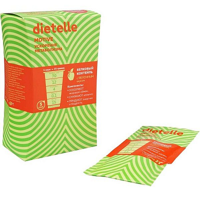 Белковый коктейль с яблочным вкусом Dietelle Motive для ускорения метаболизма 23 г, 5 шт
