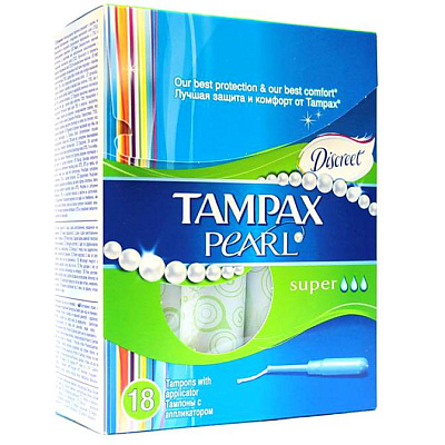 Тампоны гигиенические Discreet Pearl Super с аппликатором Tampax, 18 шт