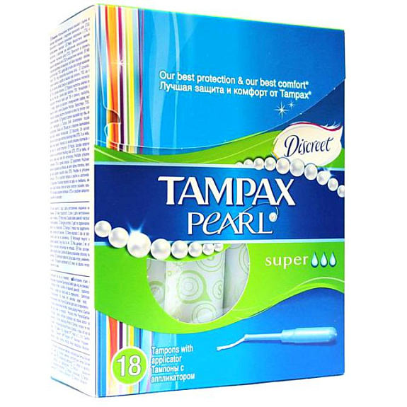Тампоны гигиенические Discreet Pearl Super с аппликатором Tampax, 18 шт