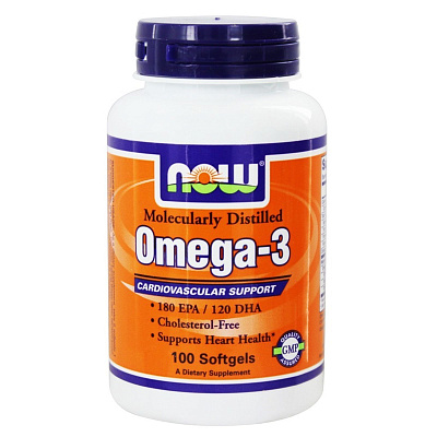 Нау Фудс Омега-3  Жирные кислоты  Поддержка сердца Now Foods Omega-3  1000 мг, 100 капсул